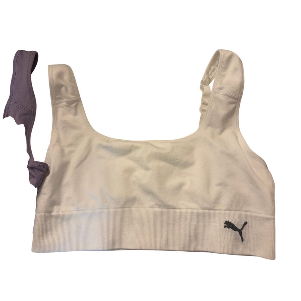 Puma 2 Pack Seamless Sports Bras L White Purple Adjustable‎ Straps Athletic Yoga